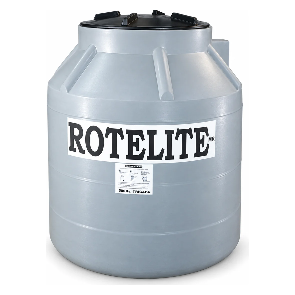 Tanque tricapa 500 litros de Rotelite, vista de frente y con la tapa abierta