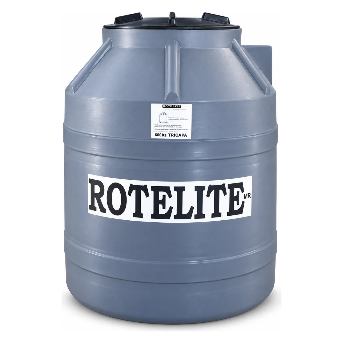 Tanque tricapa 600 litros de Rotelite, vista de frente y con la tapa abierta