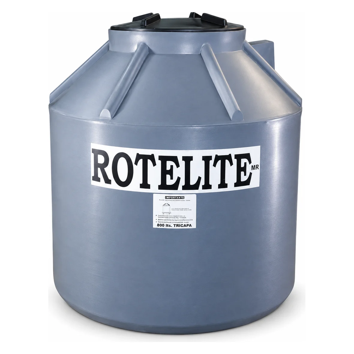 Tanque tricapa 850 litros de Rotelite, vista de frente y con la tapa abierta